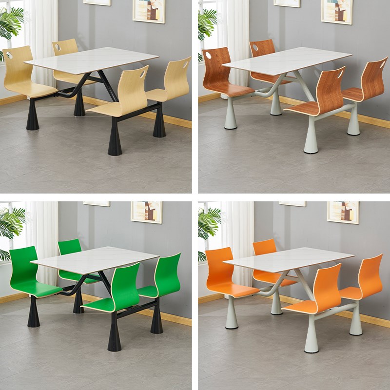 食堂餐桌椅职工公司员工工厂学校四人六人连体岩板餐桌椅