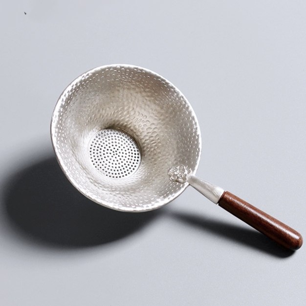 纯锡茶漏手工泡茶具过滤网办公室功夫茶道配件花梨黑檀木侧把茶滤