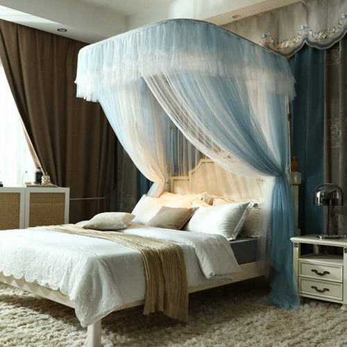 加密双层蚊帐2021新款U型伸缩支架加密加厚公主风三开门家用1.5m