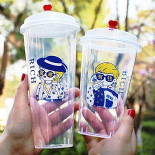 90口径一次性奶茶杯子带盖商用500ml700ml冷饮果汁饮料注塑杯定制