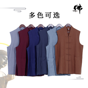 春秋僧服短褂水洗亚麻棉宽松柔软伽蓝褂单层马甲出家人和尚比丘尼