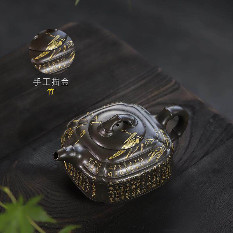 宜兴手工紫工40320砂壶翡翠青紫泥家抽角竹鼓壶用茶具茶国手制
