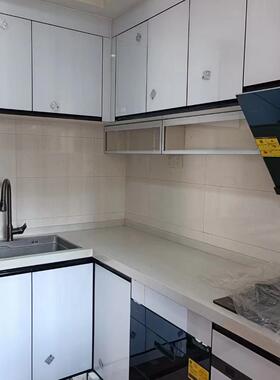 美晶观实整体厨化房钢玻璃隐形钢门板橱结柜门大204理石台面板橱