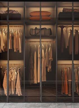 实衣卧室家用木玻璃门柜L型现代轻PNN奢转角衣帽间收纳柜组子合衣