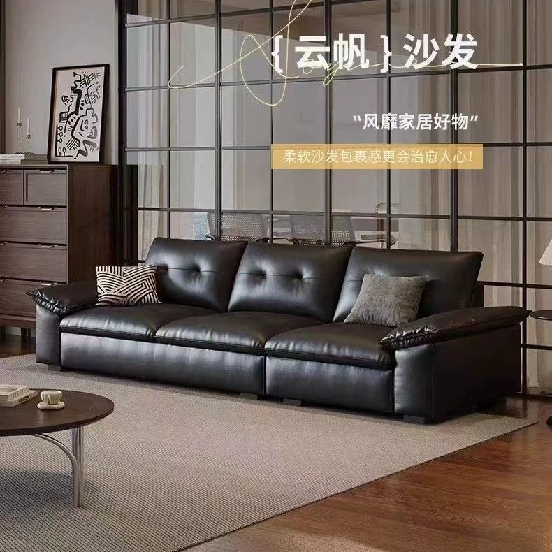 美式复古沙发黑色中古直排意式油蜡皮真皮沙发客厅大小户型家用