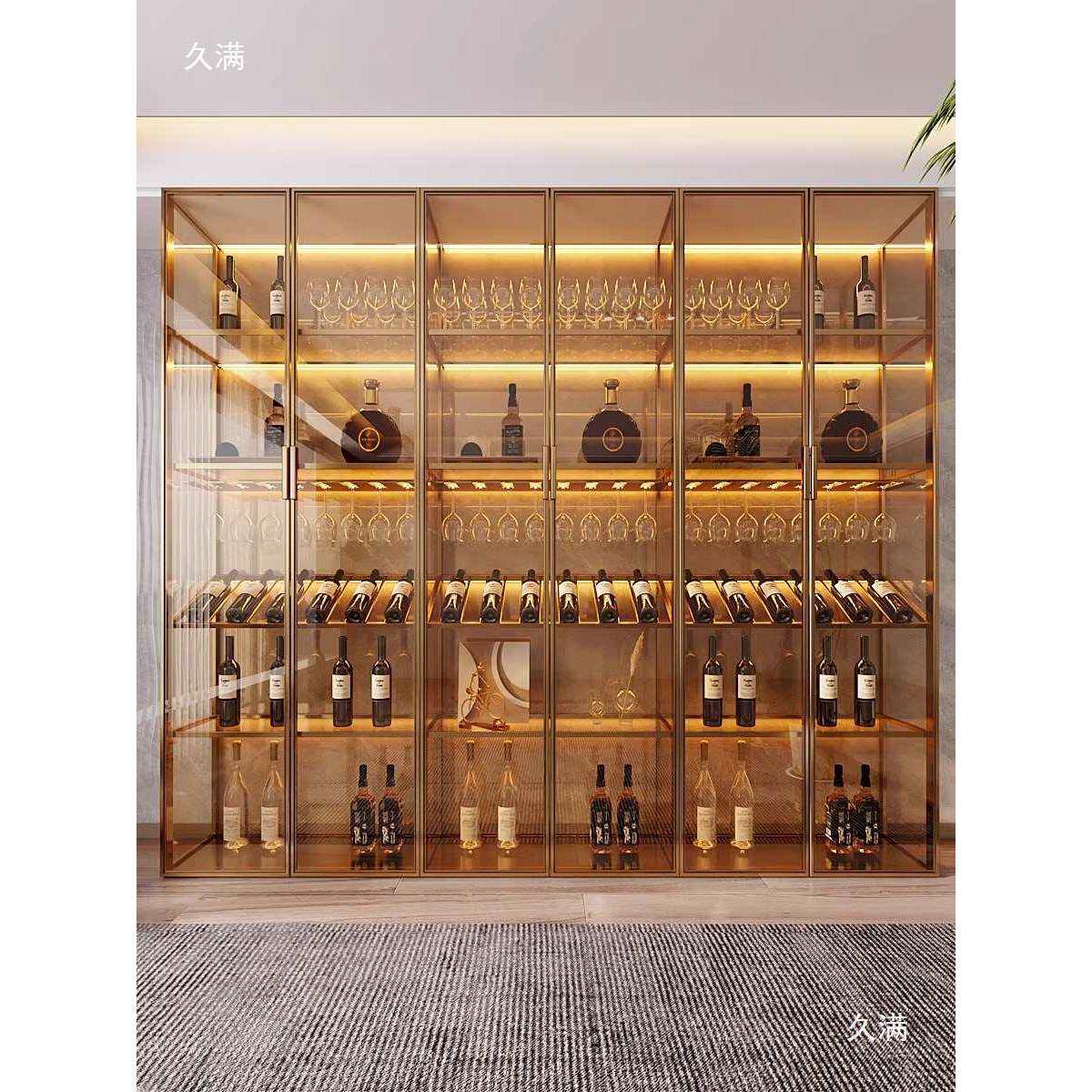 全用铝合金钢化玻璃酒柜餐隔断柜KDY客厅靠墙一边体款展示柜子