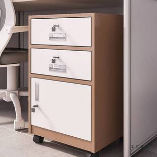 铁皮文件柜小矮柜办公桌下收纳柜活动柜带轮边柜带锁抽屉柜储物柜