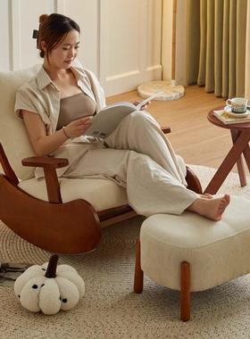 古复实木单人摇BER椅阳台卧室休摇闲成人躺椅家用拆设计师懒人沙