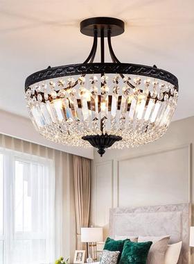 美式吊灯卧室古铁艺水晶简约TVT间家复用餐厅灯具圆形房厅轻客奢