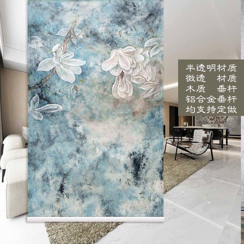 新中式纱屏玉风屏风挂式屏风挂Fhfhrxmg屏式半透明挂帘软卷帘兰印