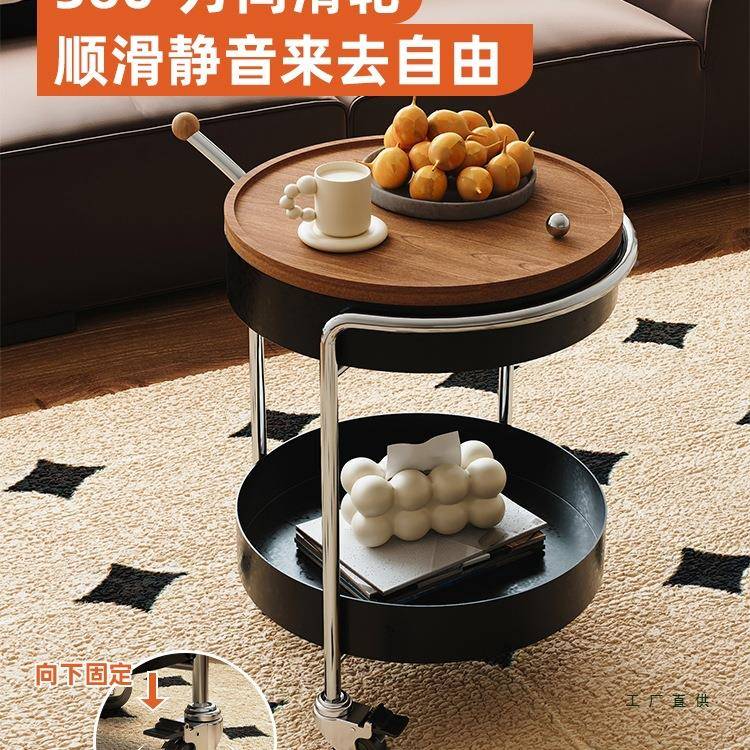 中古小推车置KIW推物架客厅边几可移动小几茶发沙边桌黑色车铁艺