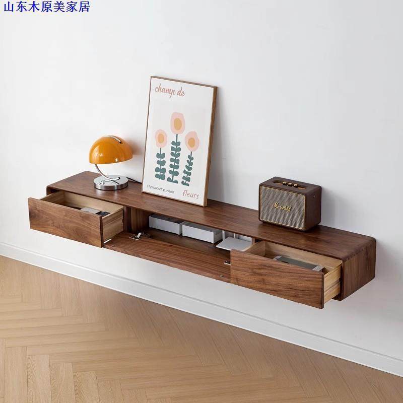 柜胡黑桃木木悬挂电视圆角纯实小户型挂DFJ墙壁挂式橡木超薄悬空