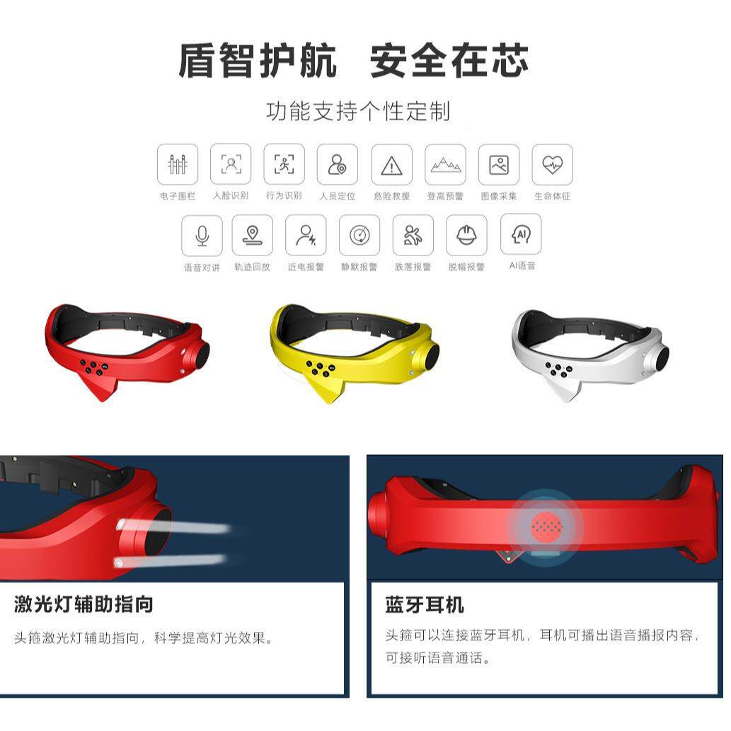 新头箍挂头外戴式智品能安全帽视频/定位/对/QLT讲/拍照/照明云管