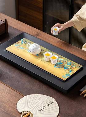 金石茶盘单盘用茶具客厅乌整GJS块影雕高家档石头新中式海茶台托