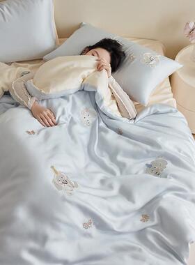 A类母婴级BJW卡通绣夏被套刺季凉感床品精60支兰天丝四件套冰丝床