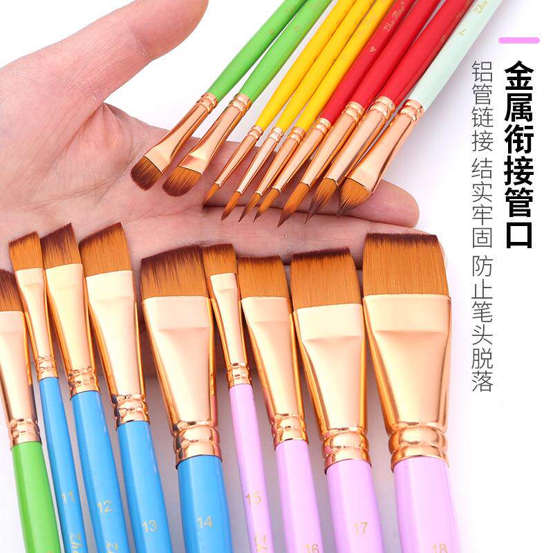 出色高品质尼龙毛画笔彩18支口套彩木杆水粉笔B1804-1彩绘笔刷面