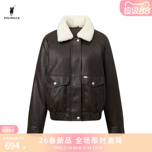 POLOWALK旗舰店女装冬季90%绒蓬松保暖毛领夹克外套翻领短款女衣