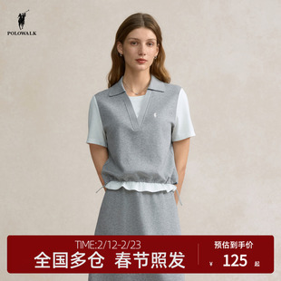 POLOWALK旗舰店女装2025秋冬T恤polo领女式显瘦短袖T恤百搭套装