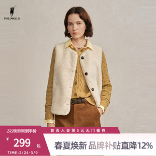 POLOWALK旗舰店女式马夹2025秋冬简约羊羔绒复古时尚毛绒马甲外套