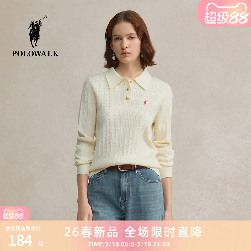 POLOWALK旗舰店2026春秋女式高级感修身显瘦针织衫通勤polo领上衣