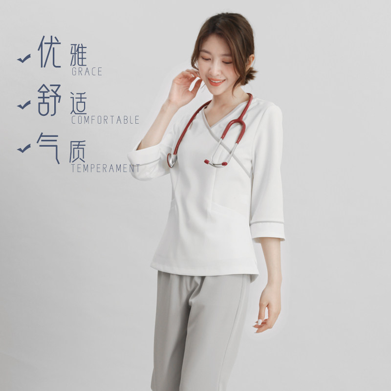 美容院美容师工作服女p高端护士服两件式套装白色皮肤管理师工作