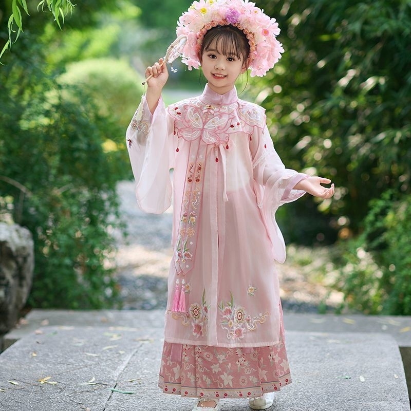 汉服儿童女夏款花未眠儿童明制重工云肩超仙公主马面裙仙气风套装