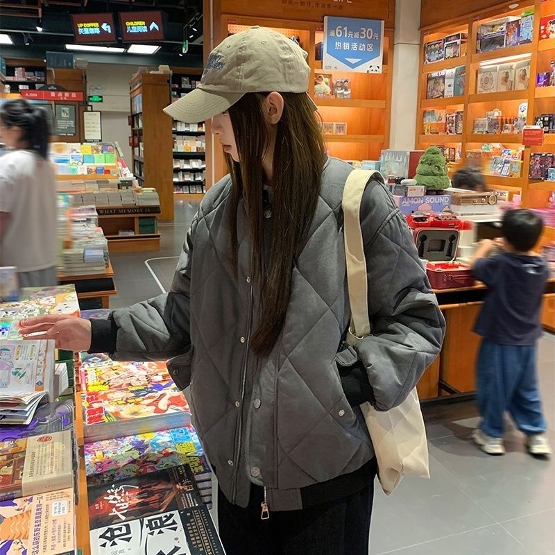棉衣2025年新款冬季羽绒棉服女短款棒球服菱格韩系学生夹棉袄外套