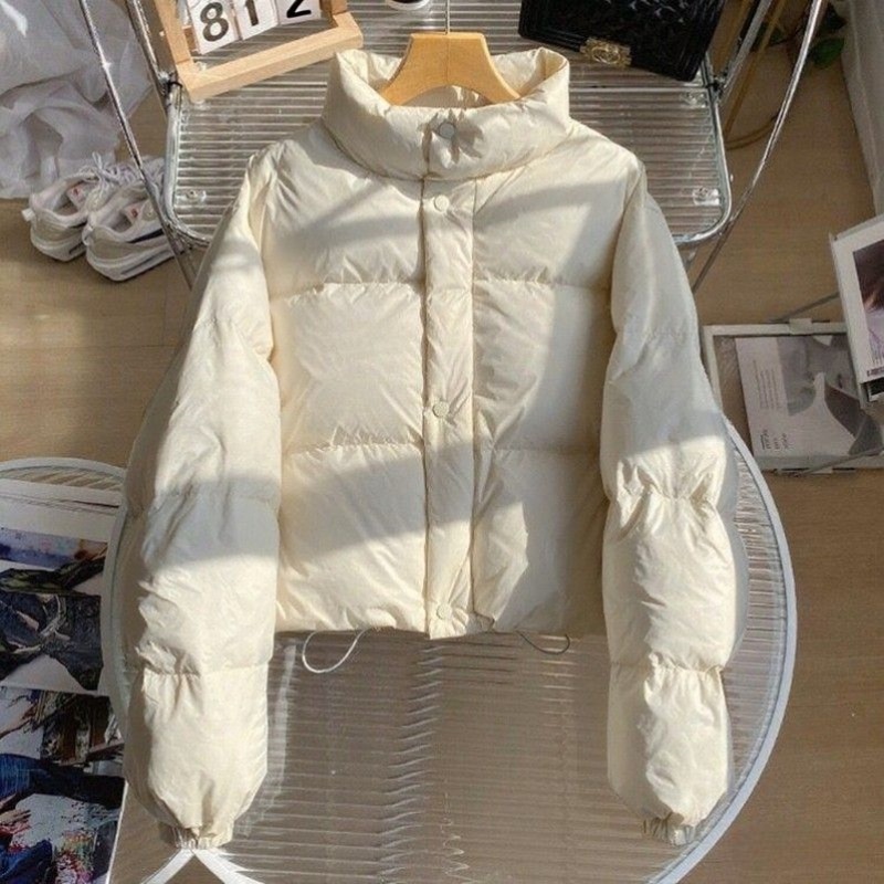 高级感米白色棉服外套冬季新款立领加厚百搭面包服棉衣学院风保暖