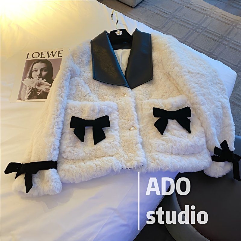 小香风仿兔毛皮草外套女2024年秋季新款法式名媛短款加厚长袖上衣