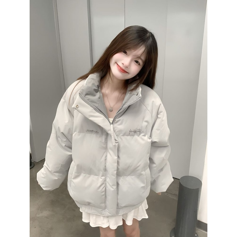 复古美式拼接撞色立领棉服外套女冬季新款休闲百搭简约学院风棉袄