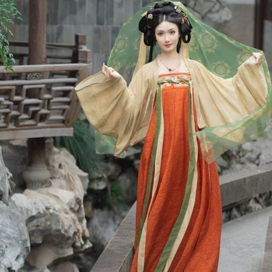 颜芙缇汉服女秋月桂法门寺披衫复原唐风齐胸八破裙日常通勤新款