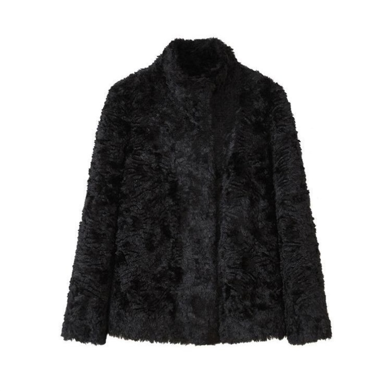 富人区20仿皮草环保韩系托卡毛毛外套女立领加厚羊羔绒中长款大衣