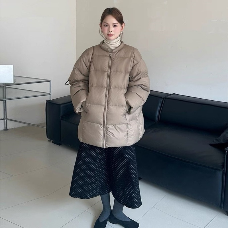 2025年冬季新款时尚百搭圆领加厚棉衣中长款保暖棉服外套女