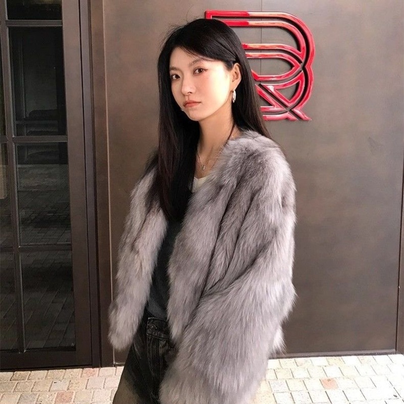 小香风皮毛一体毛毛外套女冬慵懒风毛茸茸环保狐狸毛双色大衣皮草