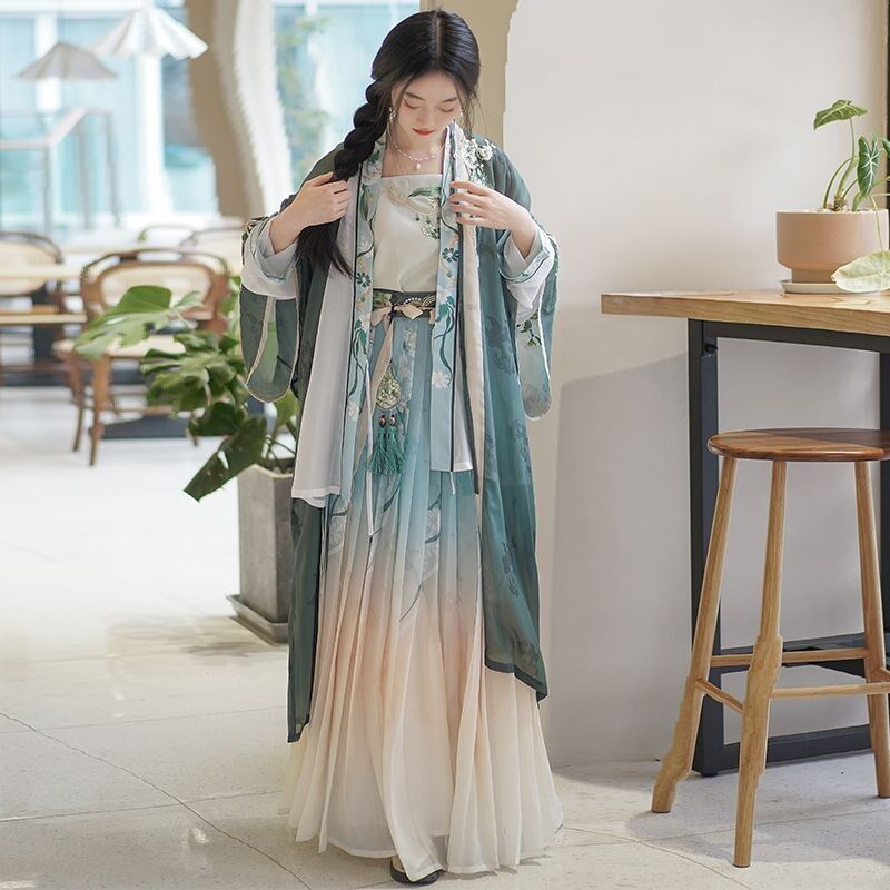 颜芙缇原创汉服女宋制对襟褙子飞机袖百迭裙春夏季