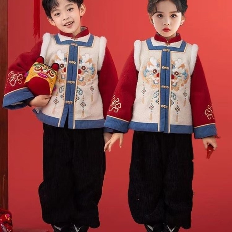 男童冬装拜年服套装2025新款宝宝新年喜庆表演服儿童加厚两件套装