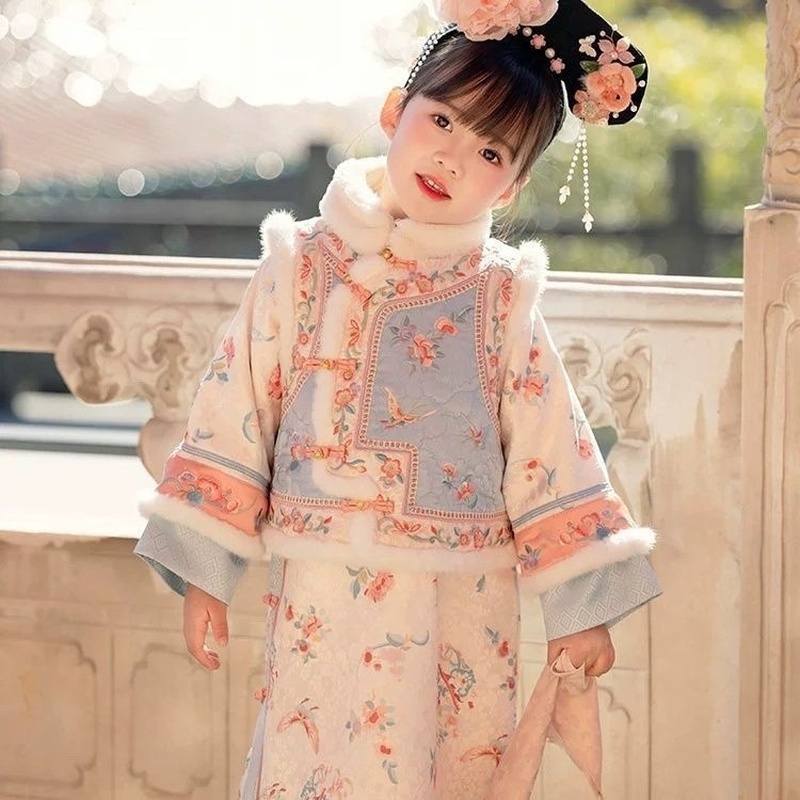 儿童古装格格清朝宫廷风加绒加厚2025冬季新款改良旗袍拜年服仙女