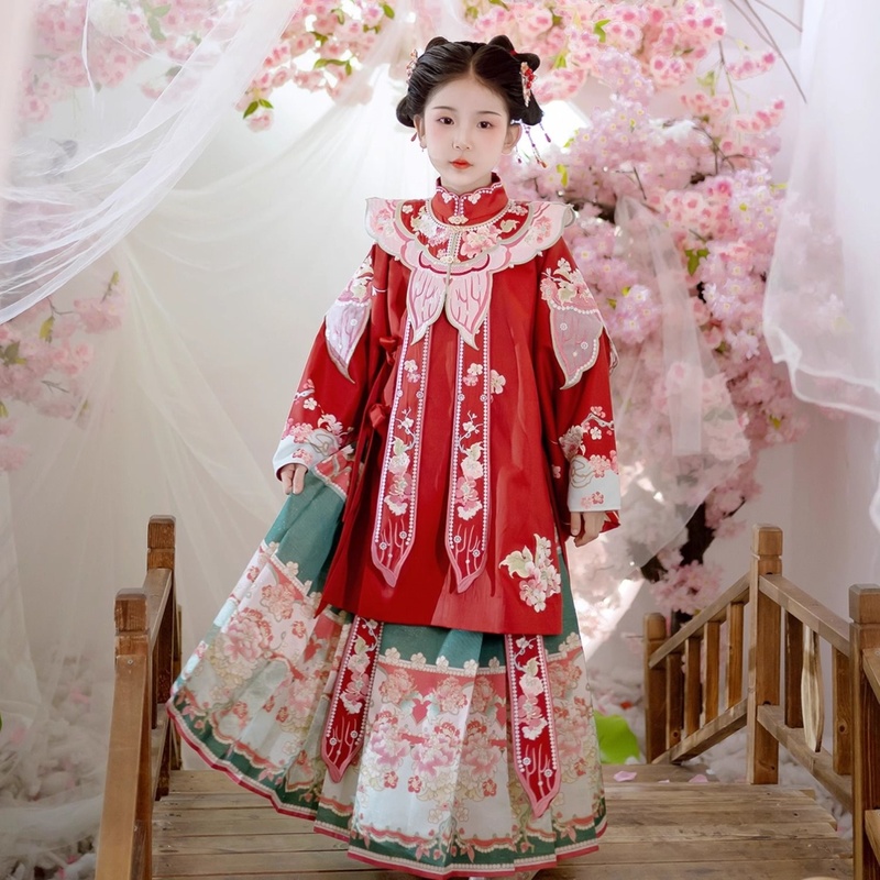 新款儿童汉服女童明制云肩汉服古风套装超仙公主长裙春秋款重工