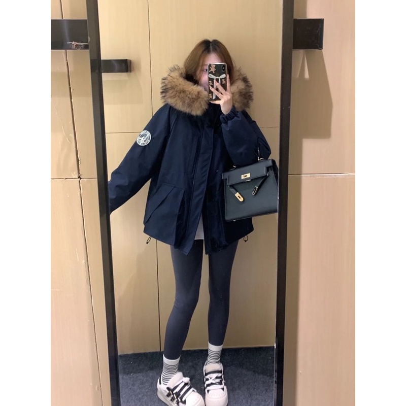 反季大毛领2025新款羽绒棉服女工装派克服棉衣小个子加厚棉袄外套