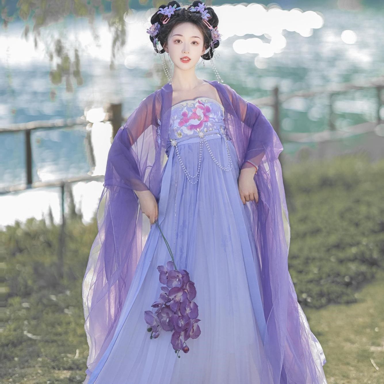 颜芙缇原创《芍药花神》汉服唐制诃子裙花瓣袖破烂大袖衫超仙春夏