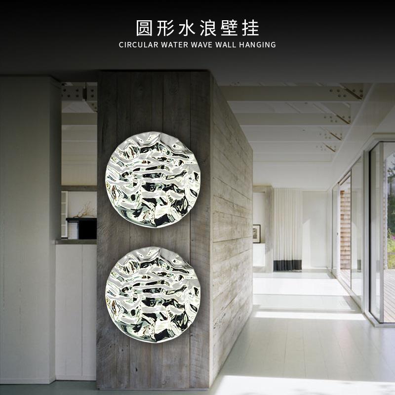 圆形树脂电镀银色水浪壁挂酒店客厅样板房别墅样板房装饰品挂件