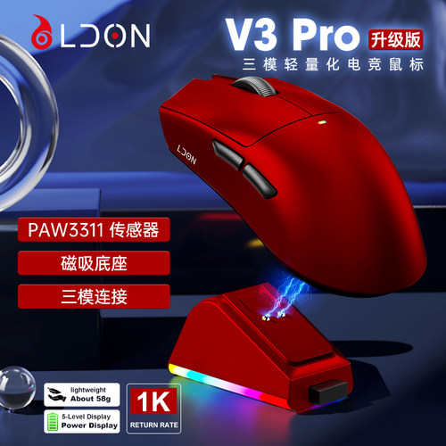 LDON灵曈 V3pro无线鼠标游戏电竞办公三模蓝牙鼠标3311轻量化FPW