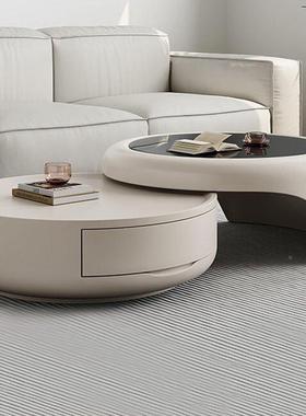 户茶几家用客厅玻形璃小型HCJ轻奢现代简约意式组奶油网红圆电视