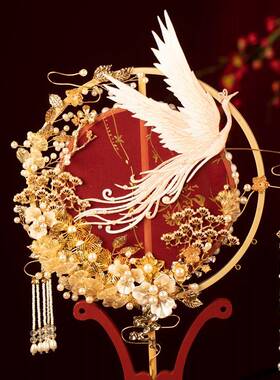 青虹新中式婚礼手持团扇手捧花扇秀汉子服团扇新结婚娘88903刺禾绣喜扇