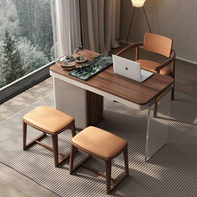2025新款家用阳干台茶茶桌PWP椅组合实木泡意式极奢简两用书桌轻
