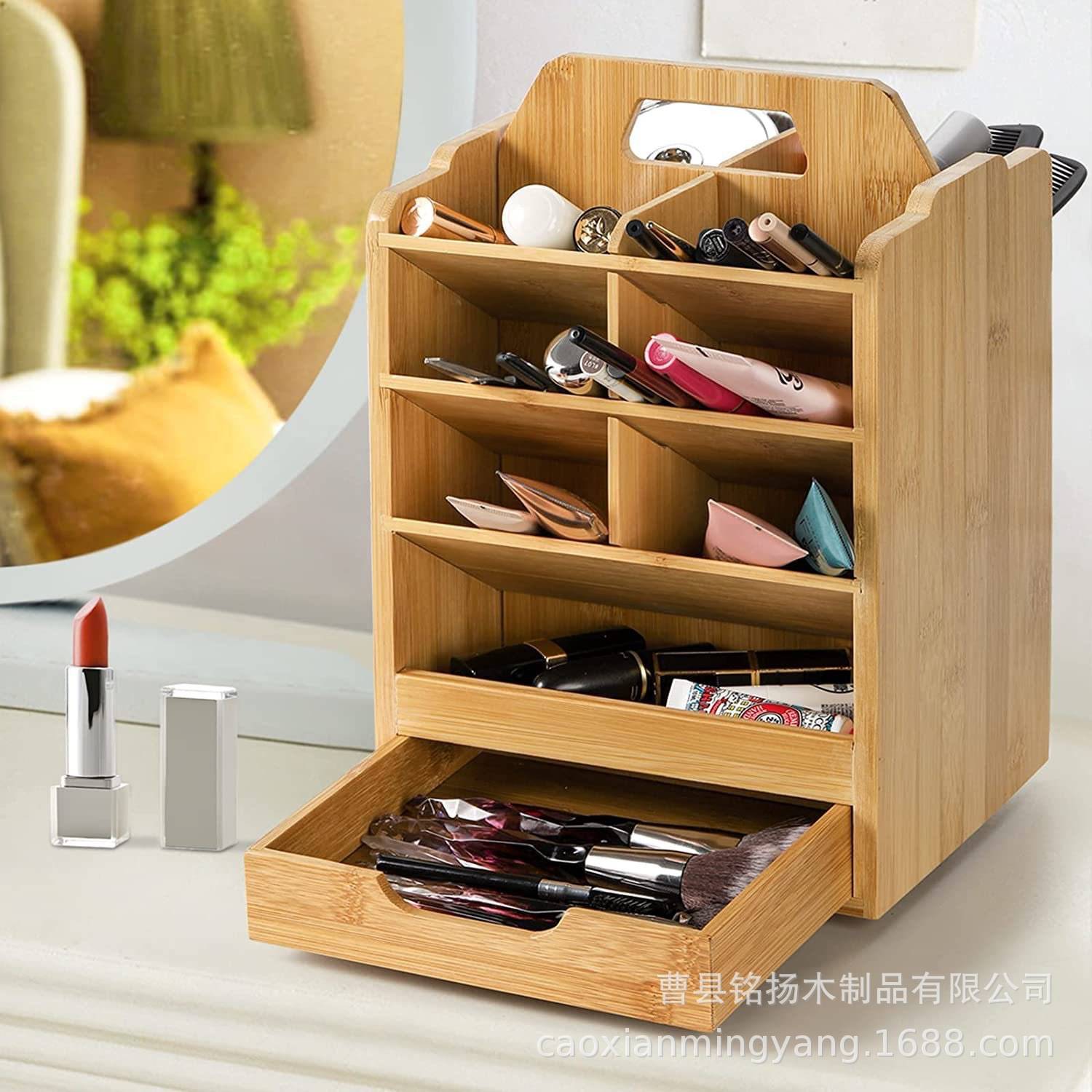 竹木置物架可旋转文具存储架家用木质多层茶包糖包收纳架水彩笔架