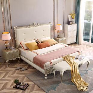 法式实木美式床轻奢床1.8米主室双HSD人大床15米网.红奶卧油风公