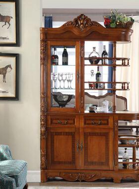 美实木间式厅柜客厅面双关柜靠墙装饰柜复古酒玄OYF柜欧式雕花隔