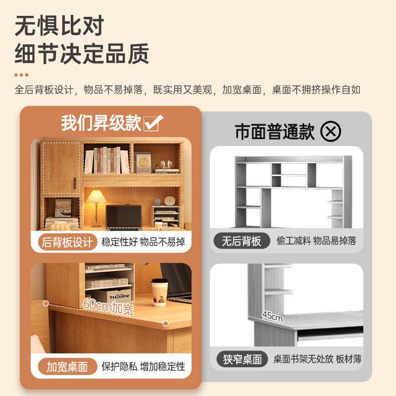 明峥家具厂书桌书架一体桌子书柜靠墙电脑桌卧室家用学生学习写字