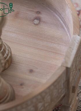 JWS摩洛旧哥实木雕花茶几原木风民宿装饰组合茶桌日做圆式创意形